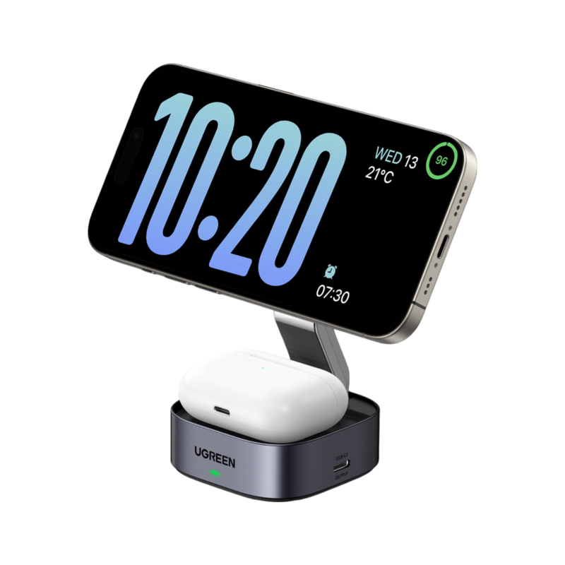 UGREEN MagFlow 2-in-1 Wireless Charger (Qi2 15W, MagSafe Compatible, Foldable)