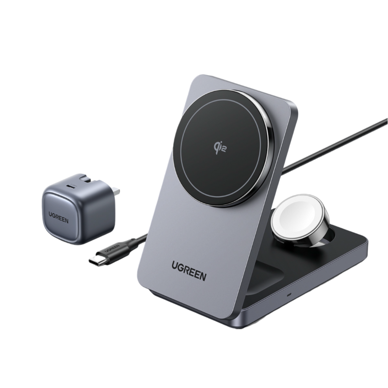 UGREEN MagFlow 3-in-1 Wireless Charger(Qi2 15W, Foldable, MagSafe Compatible)