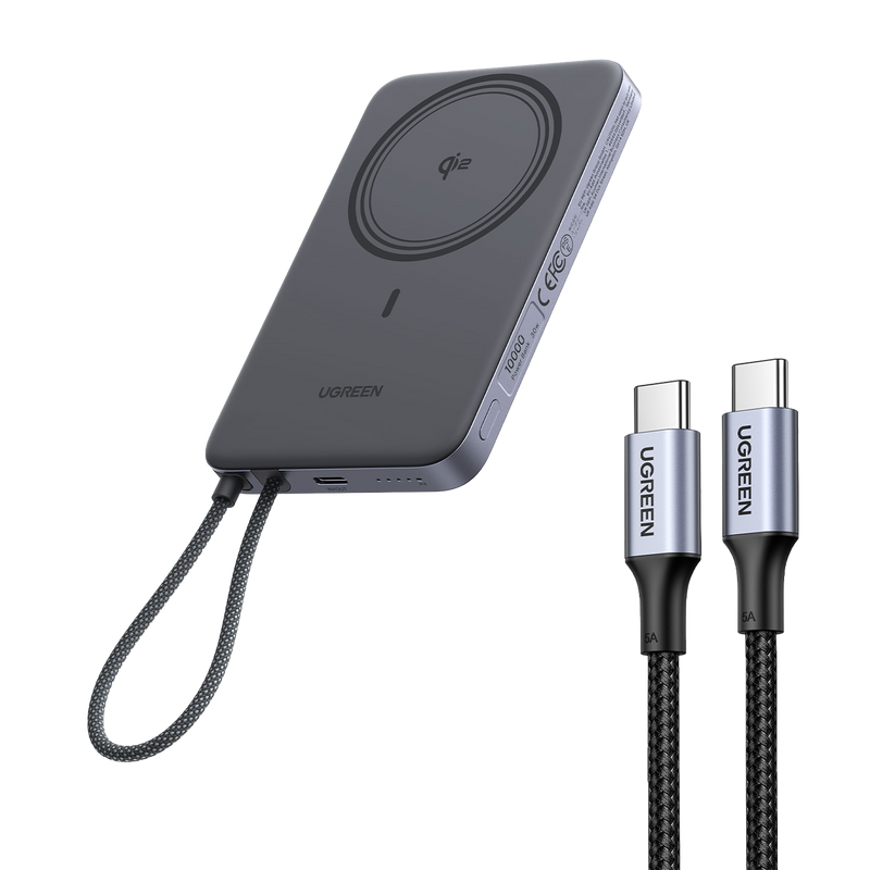 UGREEN MagFlow Air Magnetic Power Bank (10000mAh, Qi2 15W) and 60W Charging Cable(1M)