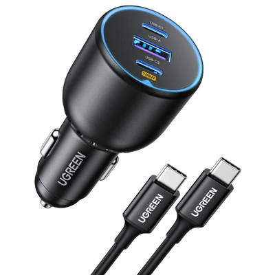 UGREEN 130W PD Car Charger 3 Ports with 100W USB-C Cable