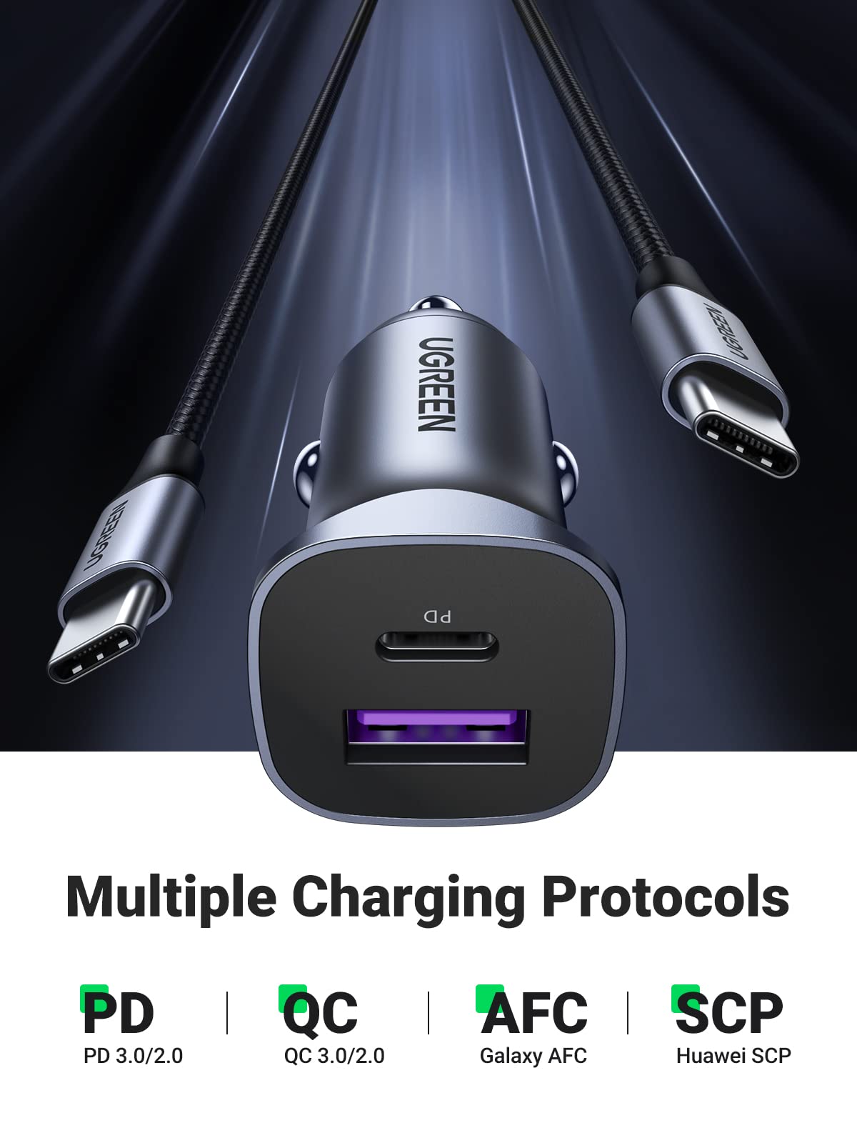 Ugreen 30W PD Car Charger Ports with 60W USB C Cable – UGREEN