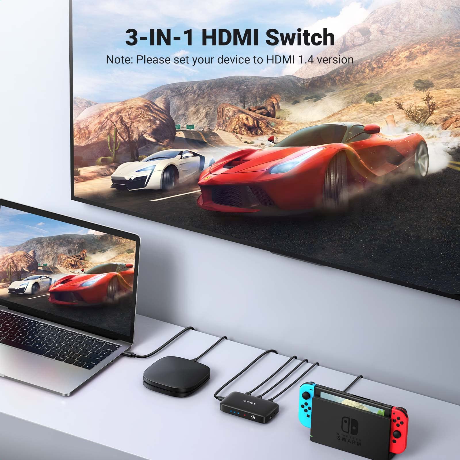 UGREEN 3 IN 1 OUT HDMI Switch 4K 3D HD Remote Control