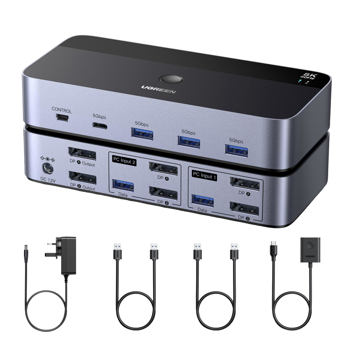 UGREEN DisplayPort KVM Switch (2 PCs, 2 Monitors, 8K@60Hz, 4-Port)