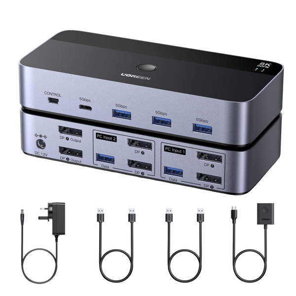UGREEN DisplayPort KVM Switch (2 PCs, 2 Monitors, 8K@60Hz, 4-Port)