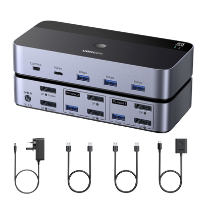 UGREEN DisplayPort KVM Switch (2 PCs, 2 Monitors, 8K@60Hz, 4-Port)