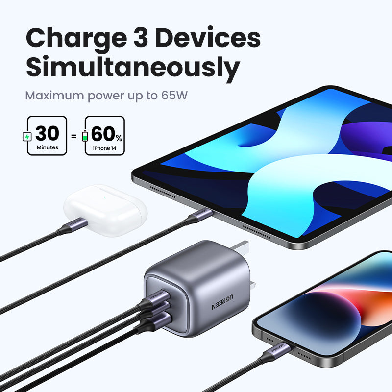 UGREEN Nexode 65W 3-Port Charger with Foldable Plug