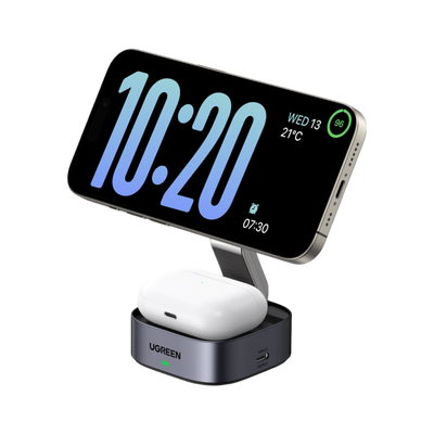 UGREEN MagFlow 2-in-1 Wireless Charger (Qi2 15W, MagSafe Compatible, Foldable)