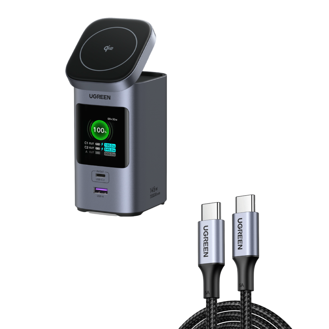 Bundle Sale 20000mAh Qi2 Power Bank+100W USB C Cable
