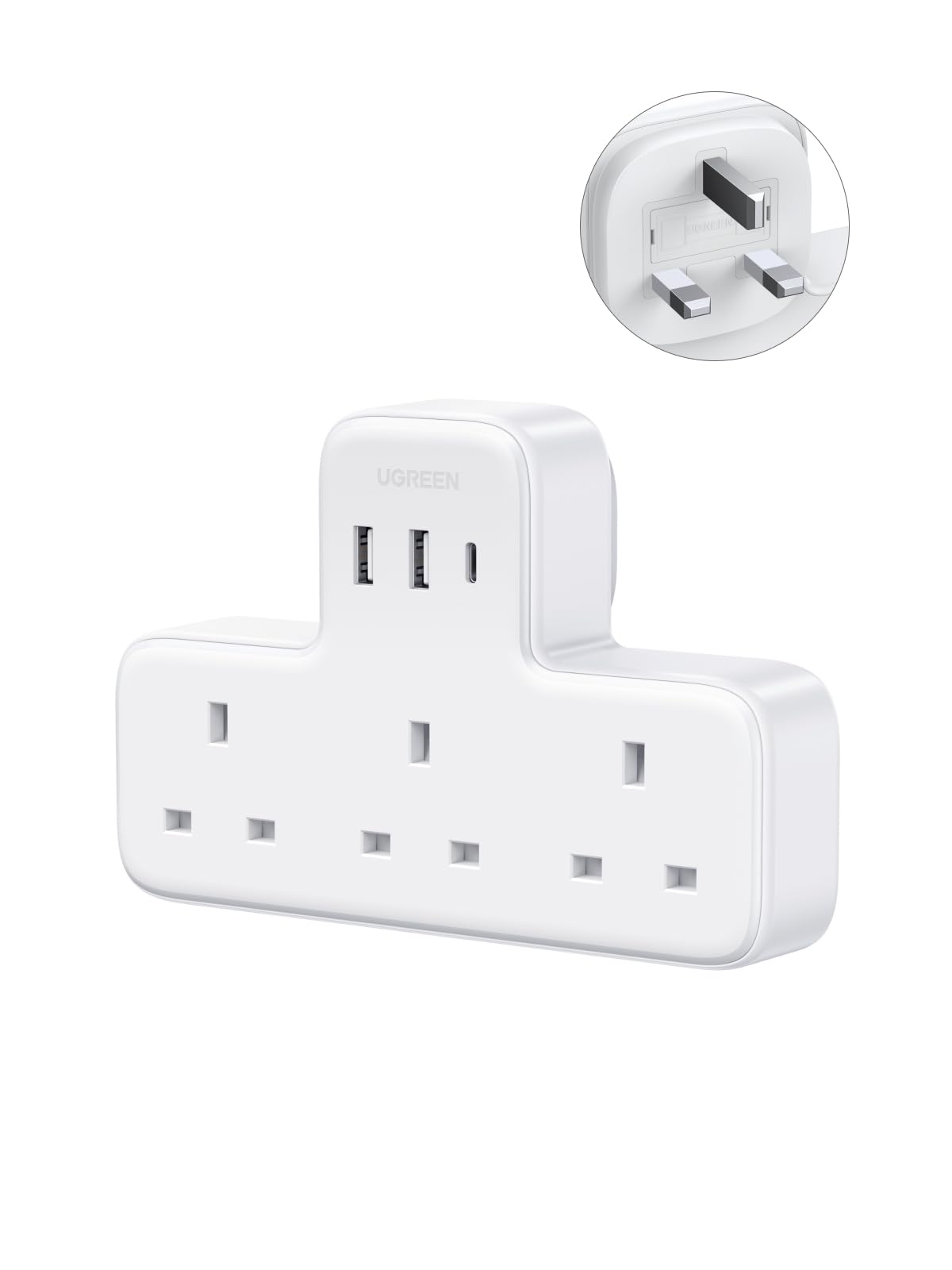 UGREEN Plug Extension Socket, 3 Way Wall Plug Extender with USB Ports(2A1C)