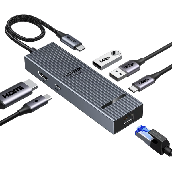 UGREEN Revodok 6-IN-1 USB-C Hub Ethernet, 4K@60Hz HDMI Display