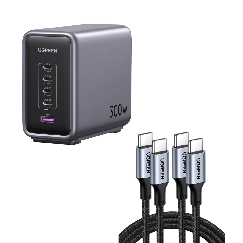 UGREEN Bundle Sale: 300W 5 Ports Charger+100W USB-C Cable*2 (3.2ft)