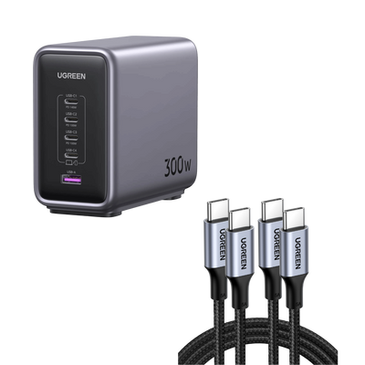 UGREEN Bundle Sale: 300W 5 Ports Charger+100W USB-C Cable*2 (3.2ft)
