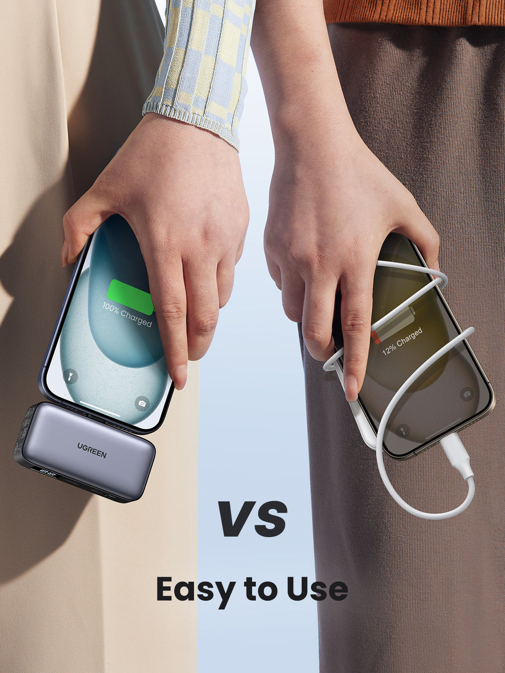 UGREEN Power Bank (5000mAh 22.5W, Mini, Cable Free) works as a plug-in portable charger that connects directly to your phone without cables, offering a cleaner, hassle-free alternative to traditional wired power banks.