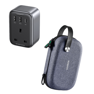 Ugreen Bundle for Travel: 4-in-1 Travel Plug Adapter (UK to USA) + Travel Electronics Organizer