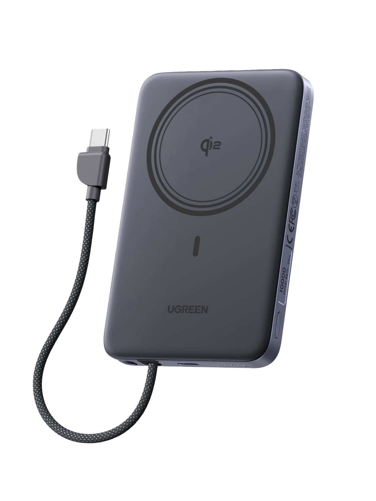 UGREEN Ultra-Slim Magnetic Power Bank (10000mAh, Qi2 15W, Built-in Cable)