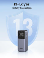 UGREEN Nexode Power Bank 12000mAh 100W portable charger provides 13-layer safety protection, helping safeguard devices against overcurrent, overvoltage, overheating, and other charging risks.