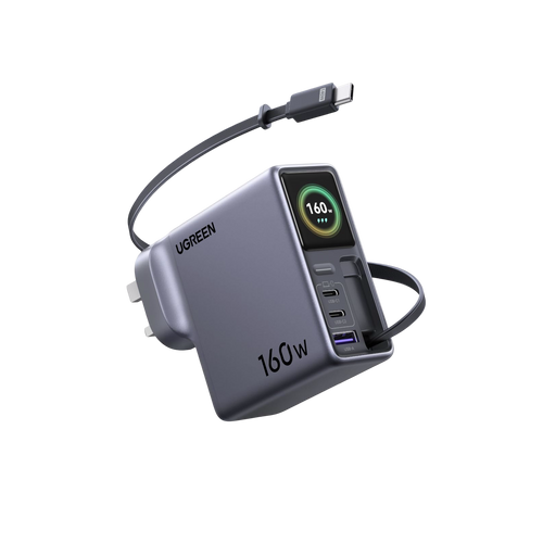 UGREEN Nexode Pro Smart Display Charger (160W, 4-Port, GaN, Retractable Cable, App Control)