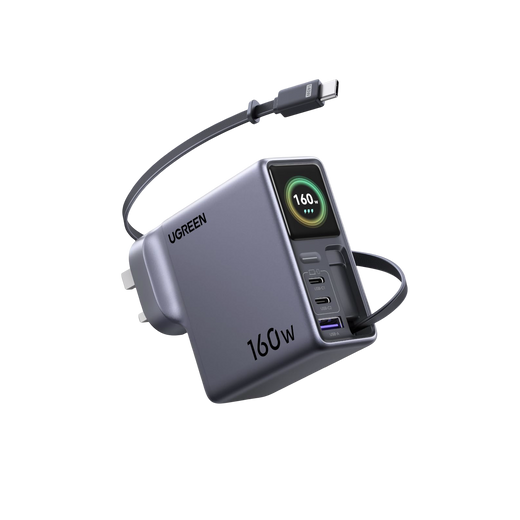 UGREEN Nexode Pro Smart Display Charger (160W, 4-Port, GaN, Retractable Cable, App Control)