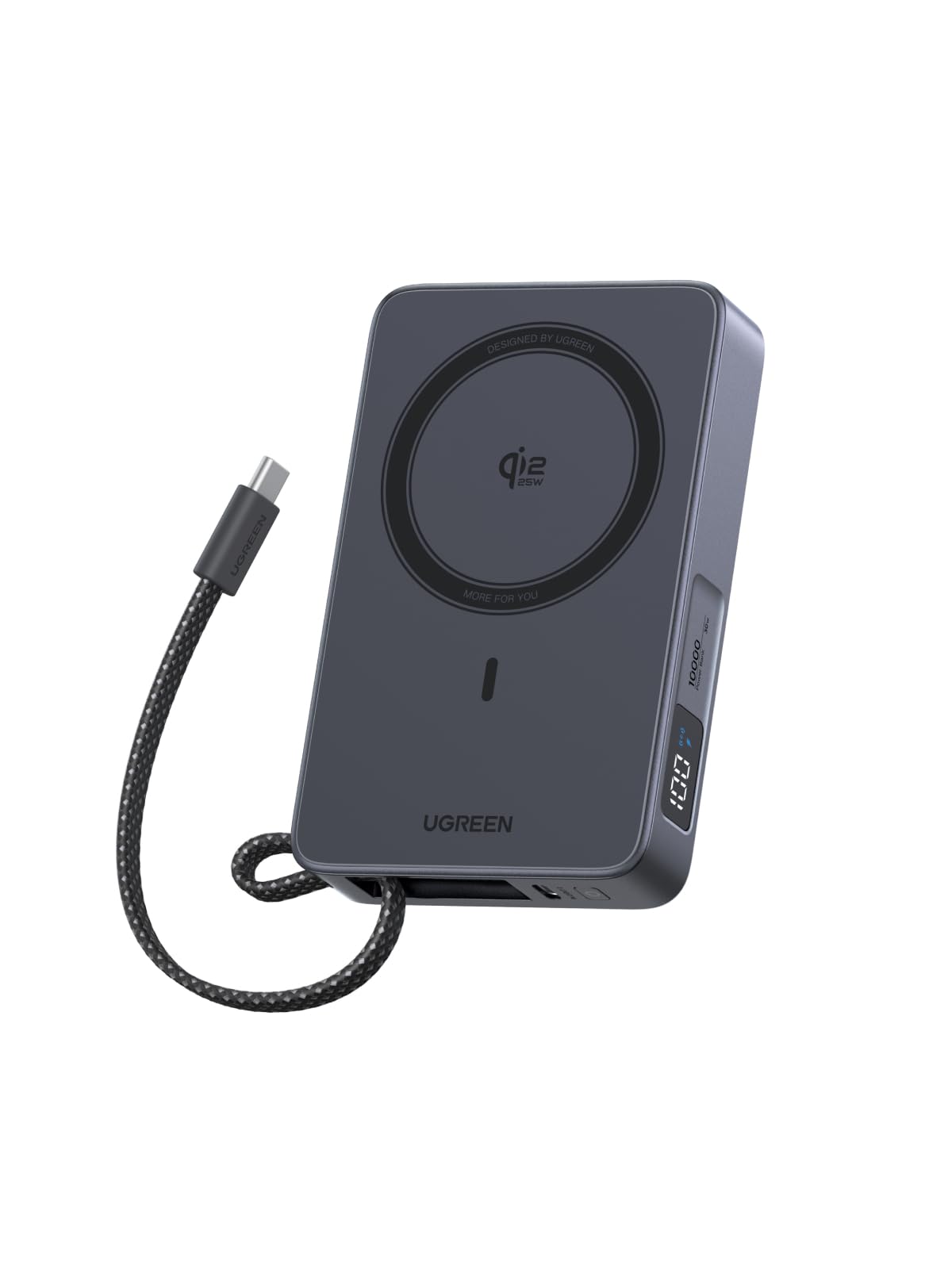 UGREEN MagFlow 10000mAh Qi2 25W MagSafe Power Bank Built-in Cable (Grey)