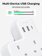 UGREEN Plug Extension Socket, 3 Way Wall Plug Extender with USB Ports(2A1C)