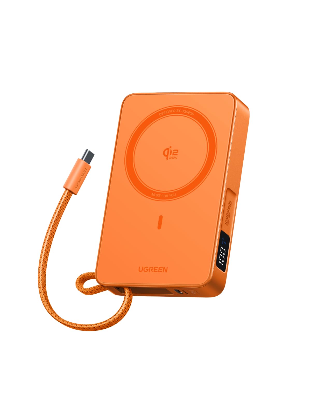 UGREEN MagFlow 10000mAh Qi2 25W MagSafe Power Bank Built-in Cable (Orange)
