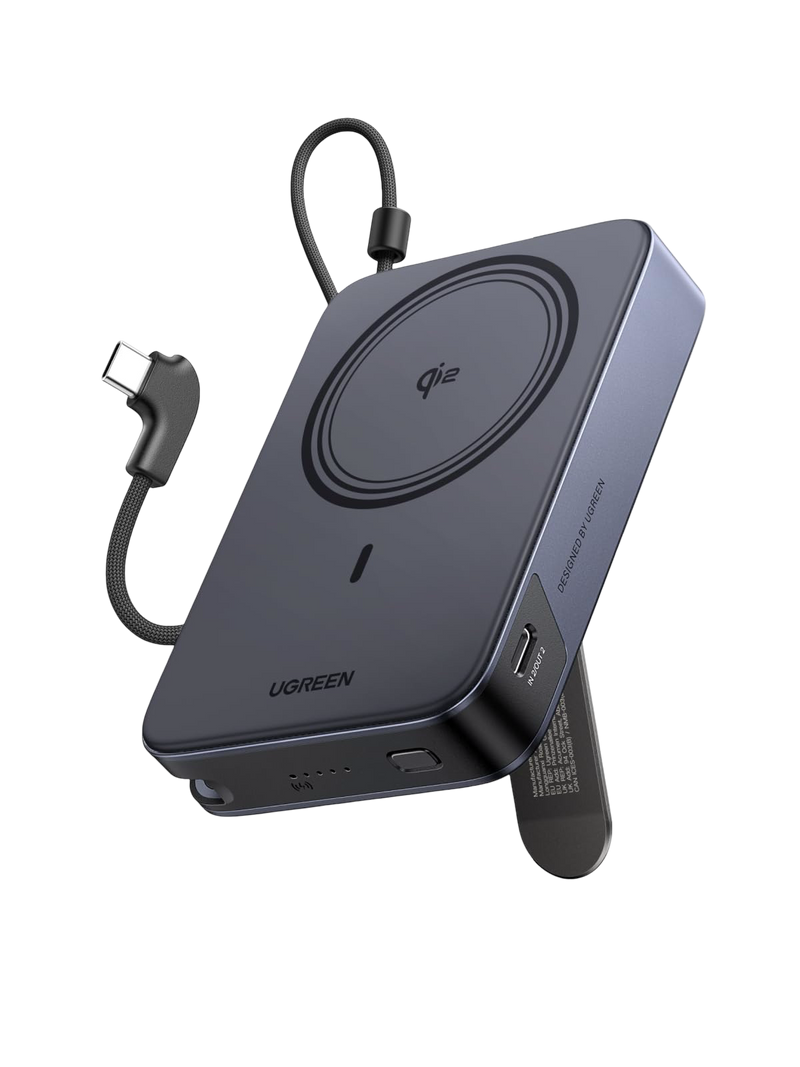 UGREEN Zapix Magnetic Power Bank (10,000mAh, 30W, Qi2 15W, Built-in USB-C Cable, Foldable Stand)