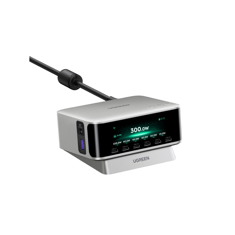 UGREEN Nexode Pro Smart Display Desktop Charger (300W, 8-Port, GaN, 5 Charging Modes)