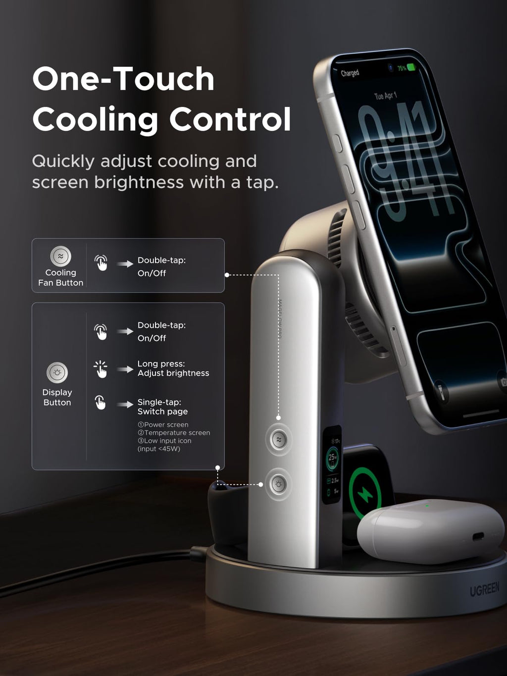 UGREEN Aircool 25W for MagSafe Charger, Qi2 3-IN-1 Wireless Charger Stand