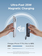 UGREEN MagFlow 10000mAh Qi2 25W MagSafe Power Bank Built-in Cable (Grey)