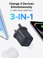 UGREEN 45W USB C Charger 3 Port Fast Wall Charger Plug Multi Adapter