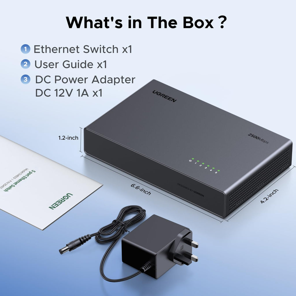 UGREEN 5 Port 2.5Gbps Unmanaged Network Switch Hub