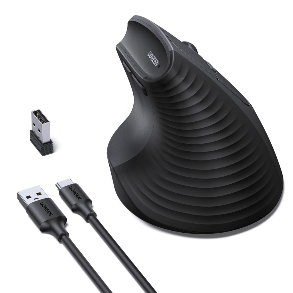 UGREEN Wireless Ergonomic Mouse, Rechargeable Bluetooth &USB Computer Mouse