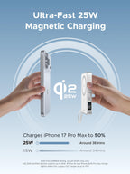 UGREEN MagFlow 10000mAh Qi2 25W MagSafe Power Bank Built-in Cable (White)
