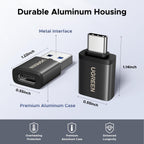UGREEN USB to USB C Adapter & USB C to USB Adaptor 10Gbps for iPhone, iPad USB 3.2 OTG Aluminum Adapter, Thunderbolt 5/4 Converter Compatible with iPhone17 Pro Max, MacBook Pro/Air, iPad Pro, Black