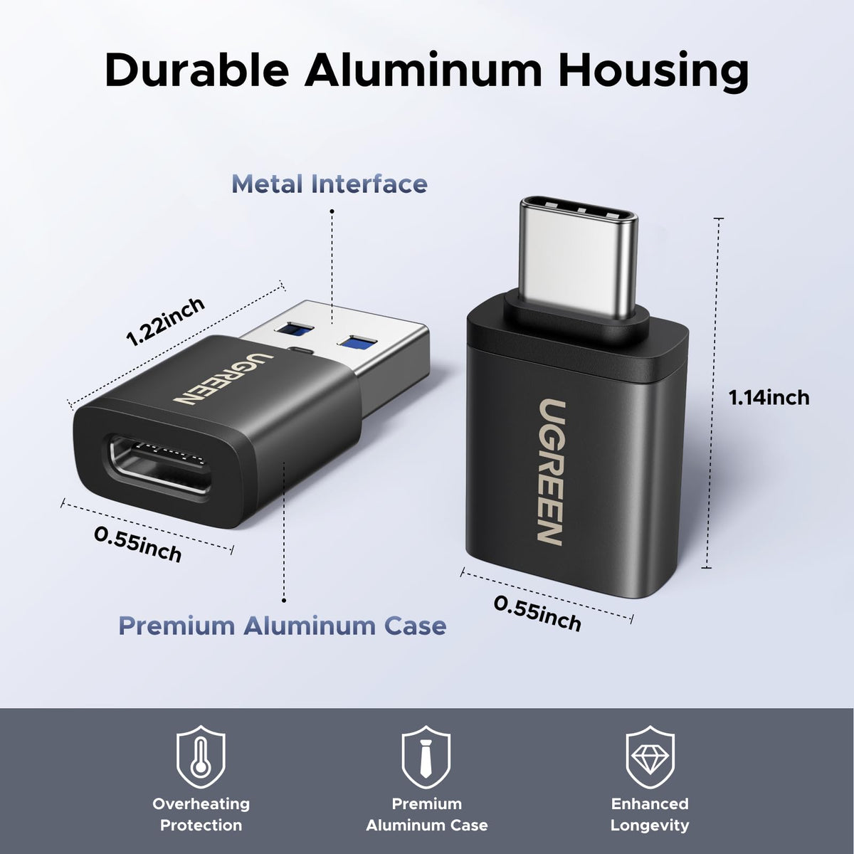 UGREEN USB to USB C Adapter & USB C to USB Adaptor 10Gbps for iPhone, iPad USB 3.2 OTG Aluminum Adapter, Thunderbolt 5/4 Converter Compatible with iPhone17 Pro Max, MacBook Pro/Air, iPad Pro, Black