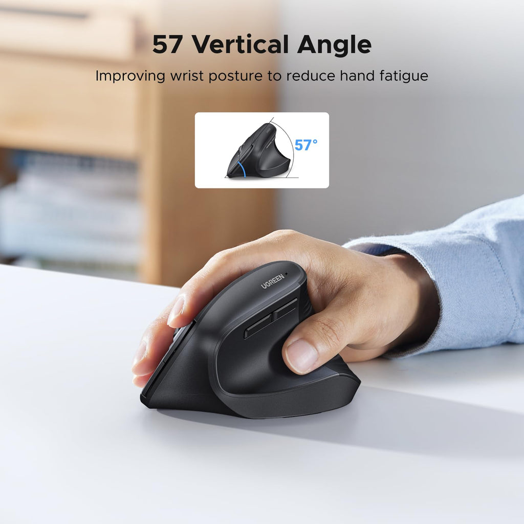 UGREEN Wireless Ergonomic Vertical Mouse, 12-Month Battery Life, 6 Buttons