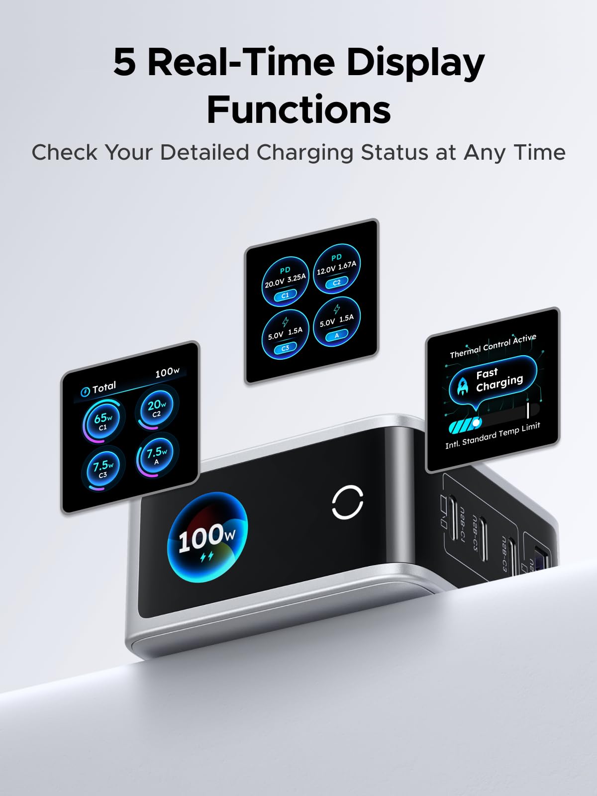 UGREEN Nexode Pro Smart Display Charger (100W, 4-Port, GaN)