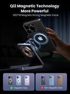 UGREEN MagFlow 2-in-1 Wireless Charger, fully magsafe compatible, featuring 18 built-in N52 magnets with strong magnetic alignment using Qi2 magnetic technology, providing stable attachment and reliable Qi2 15W wireless charging, best used with magnetic cases for optimal device security.