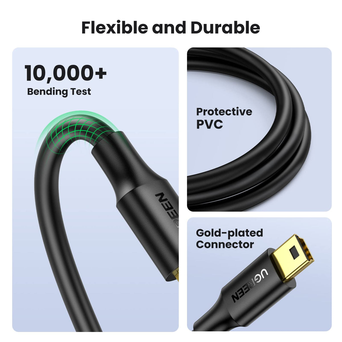 UGREEN Mini USB Cable USB 2.0 Type A to Mini B Cable Data Charging Cable Compatible with Hero 3/4, Hero HD, PS3 Controller, MP3 Players, Dash Cam, Canon, Nikon, SatNav, GPS Receiver, PDAs, etc (1M)