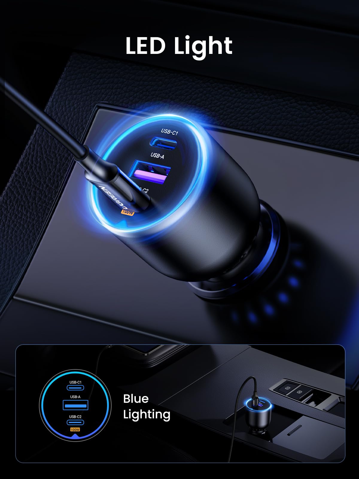 UGREEN 130W Car Charger USB C Fast Charger PD3.0 QC4.0 PPS Fast Charging