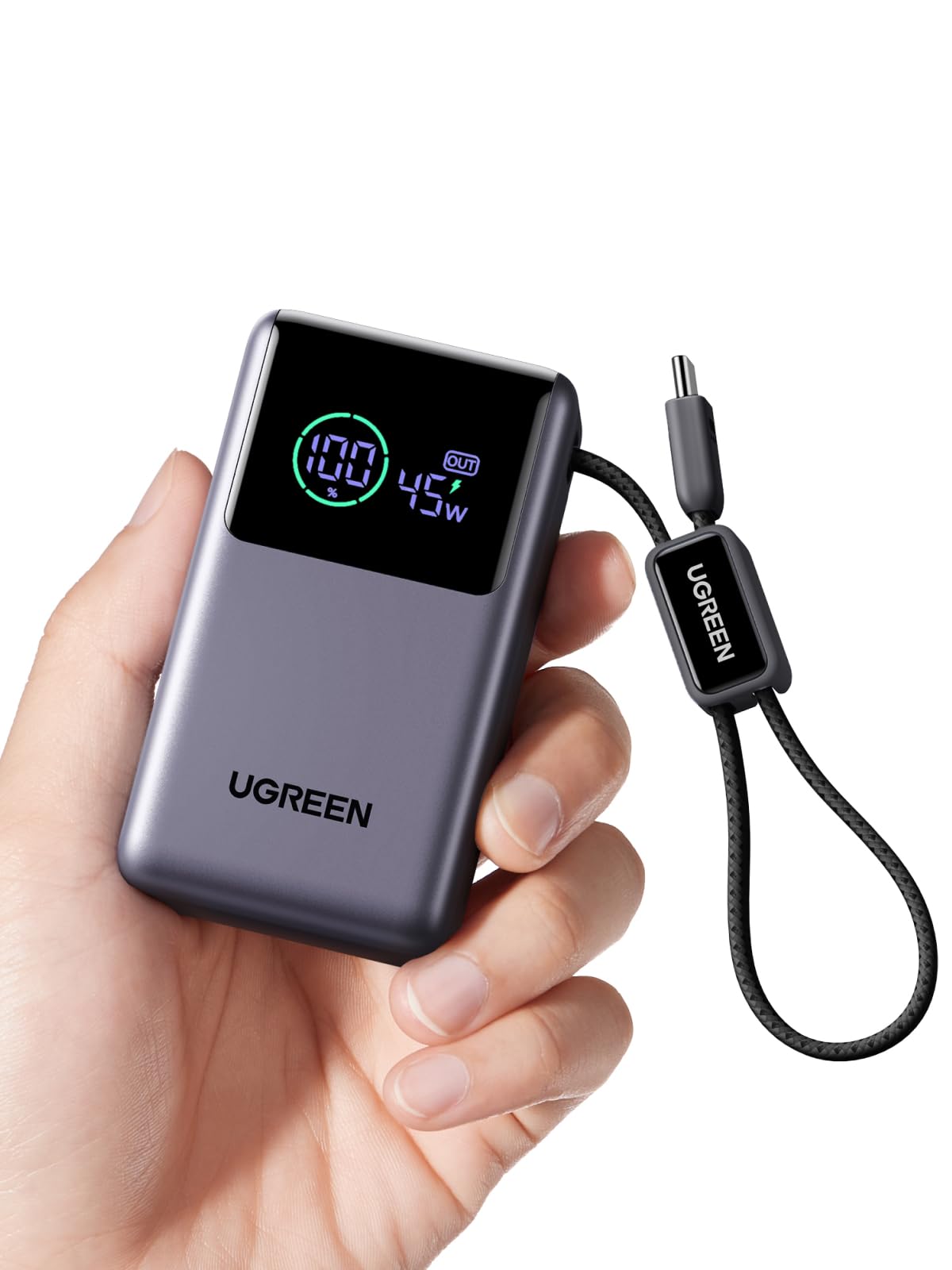 UGREEN Nexode 55W 10000mAh Power Bank Digital Display Built-in Cable, Gray
