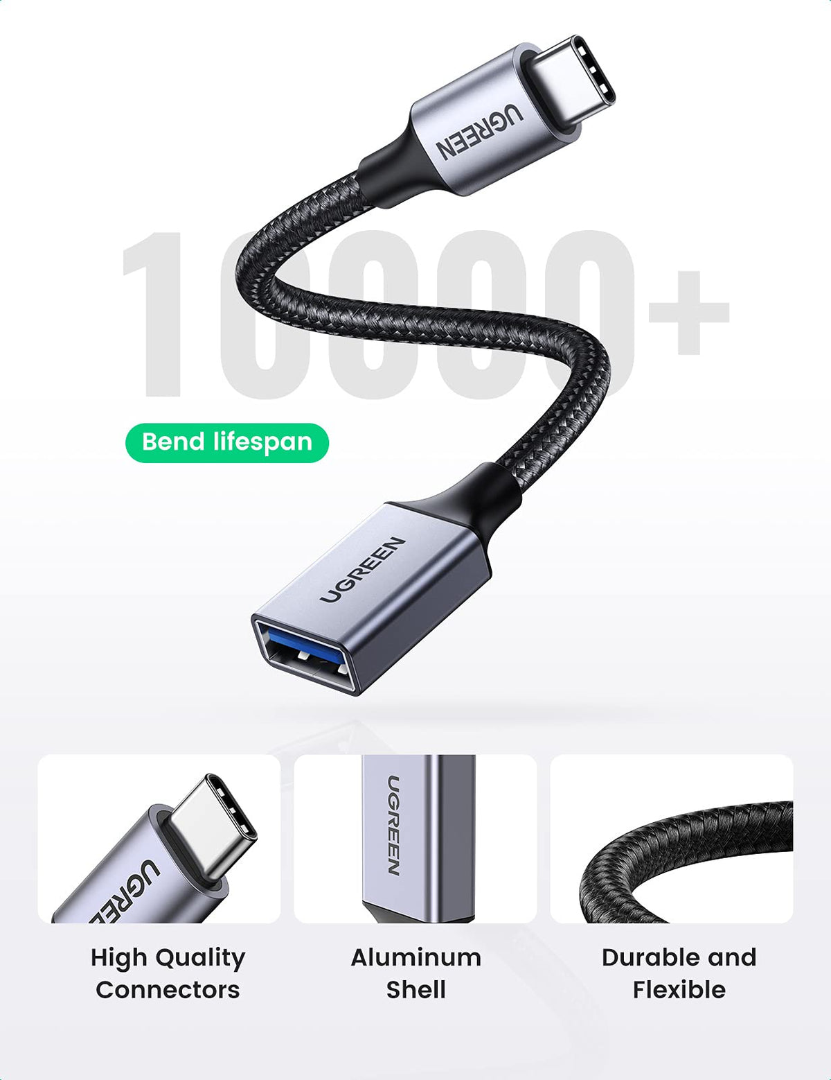 UGREEN 10Gbps USB C to USB Adaptor for iPhone, iPad, MacBook, Galaxy Grey