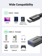 UGREEN 10Gbps USB C to USB Adaptor for iPhone, iPad, MacBook, Galaxy Black