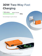 UGREEN MagFlow 10000mAh Qi2 25W MagSafe Power Bank Built-in Cable (Orange)