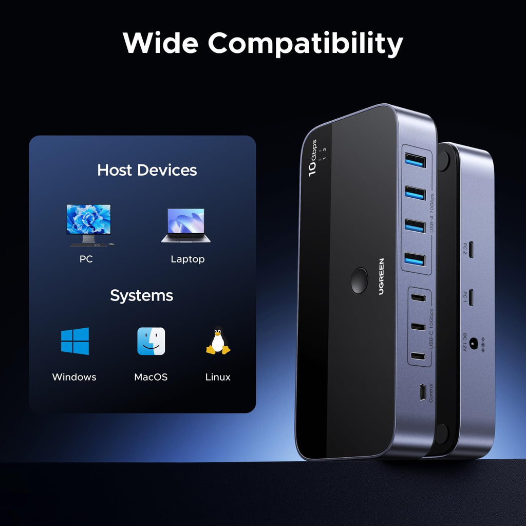 UGREEN 2 in 7 USB C Switch, 10Gbps USB 3.2 Switcher, 2PC Share
