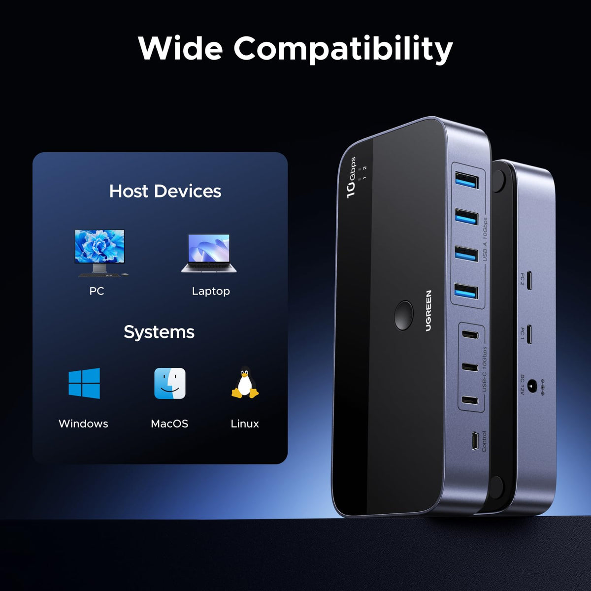 UGREEN 2 in 7 USB C Switch, 10Gbps USB 3.2 Switcher, 2PC Share