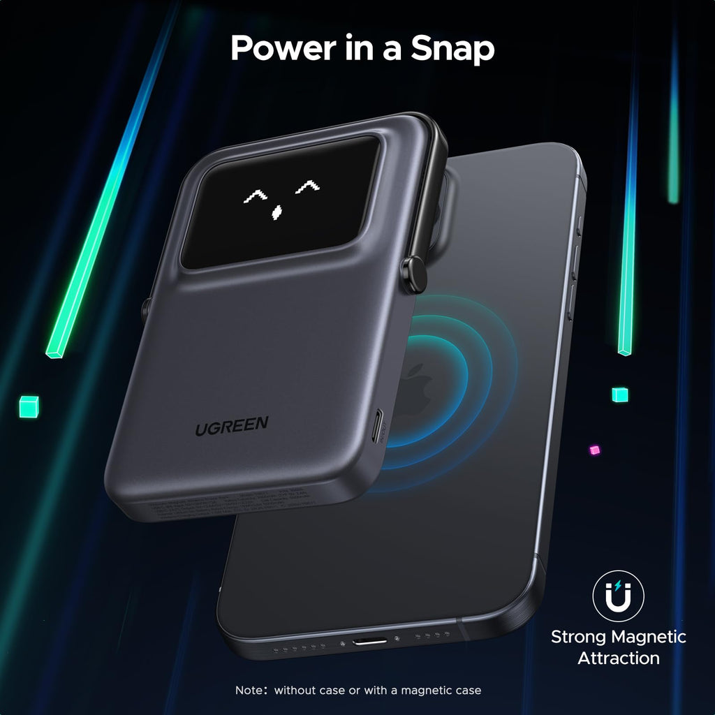 UGREEN Uno Magnetic Wireless Power Bank 5000mAh 7.5W portable charger snaps securely into place for effortless wireless charging, delivering reliable power with a quick magnetic connection for everyday mobile use.