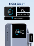 UGREEN Nexode 55W 10000mAh Power Bank Digital Display Built-in Cable, Blue