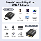 UGREEN USB to USB C Adapter & USB C to USB Adaptor 10Gbps for iPhone, iPad USB 3.2 OTG Aluminum Adapter, Thunderbolt 5/4 Converter Compatible with iPhone17 Pro Max, MacBook Pro/Air, iPad Pro, Black