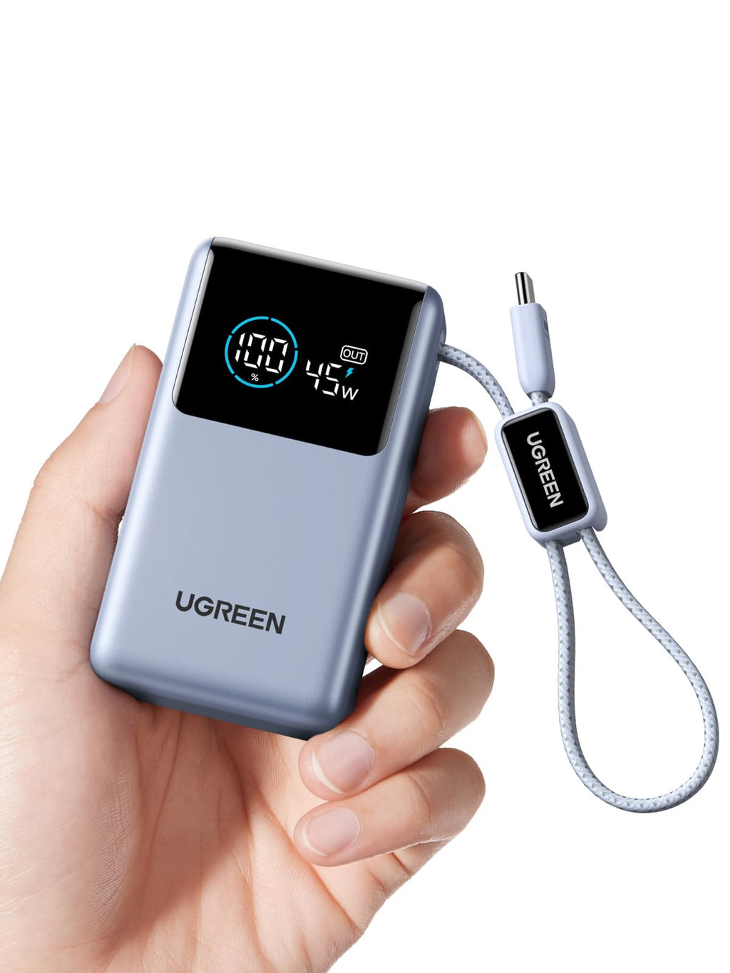 UGREEN Nexode 55W 10000mAh Power Bank Digital Display Built-in Cable, Blue